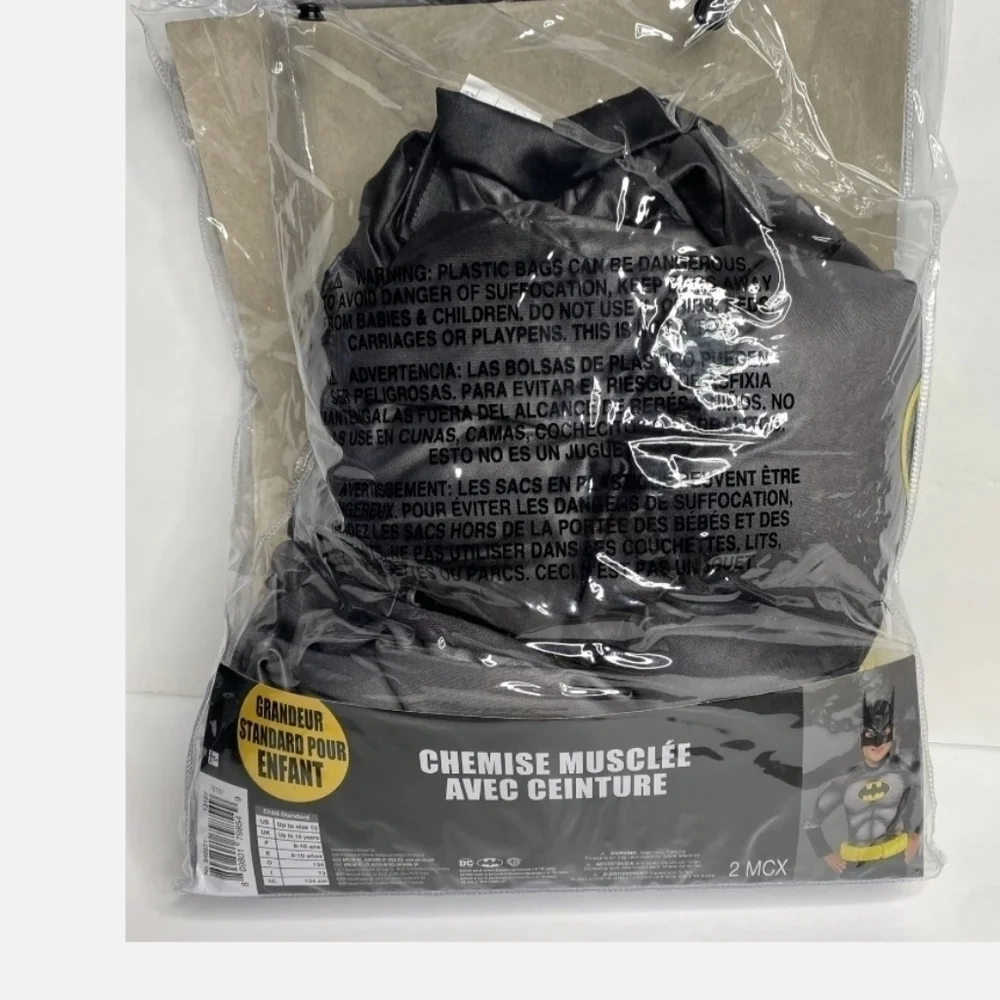 NWT Batman Muscle Shirt w/ Belt Halloween Costume Cosplay Child Standard Size